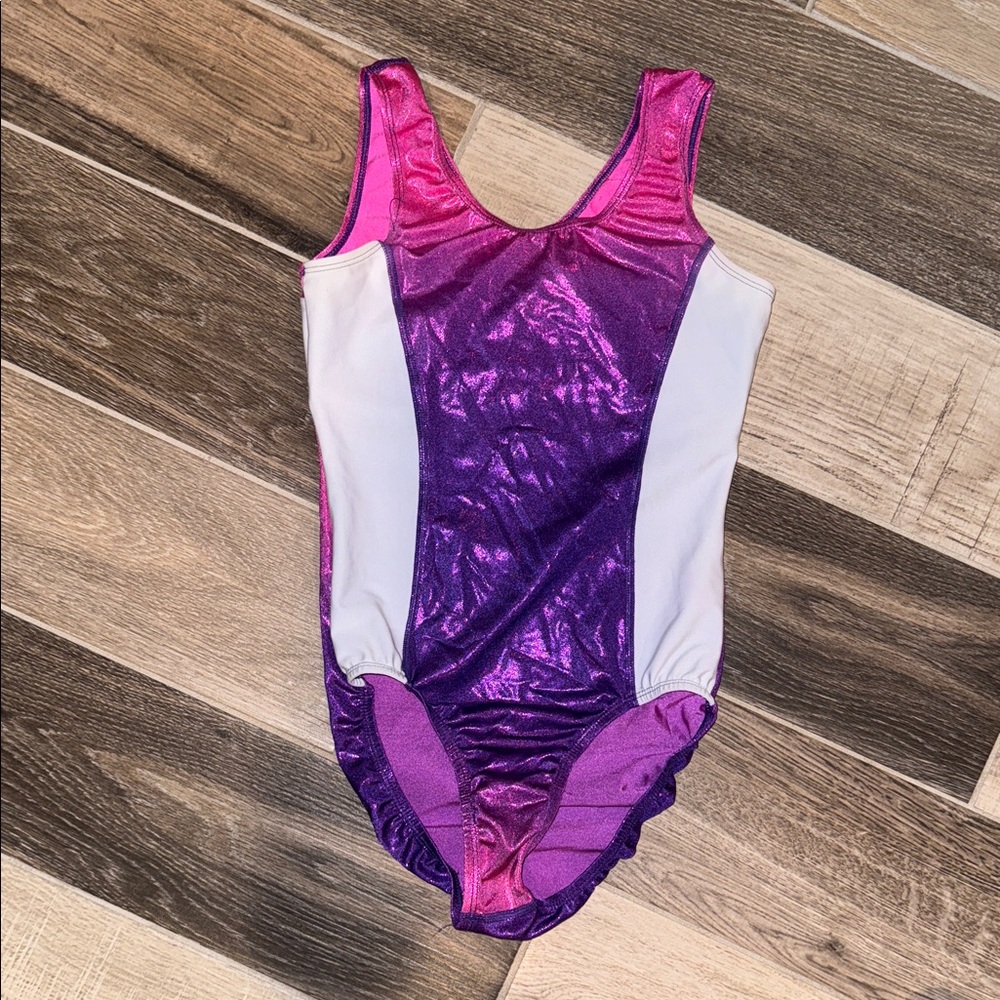 Purple Pink Shiny Dedicated Leotard LWRG open back EUC Sz JL